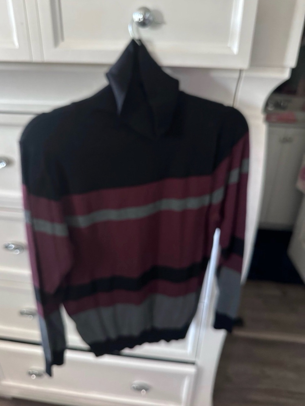 Calvin Klein Men's Striped Turtleneck Pullover Sweater Black Gray Burgundy L